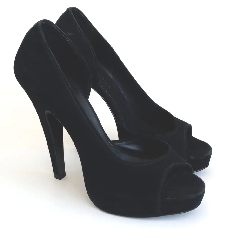 Jenni Kayne Elegant Black Suede Leather Peep-Toe 5
